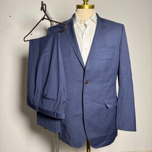 HUGO BOSS Men 42L 34W Navy Blue Wool Suit Super 100